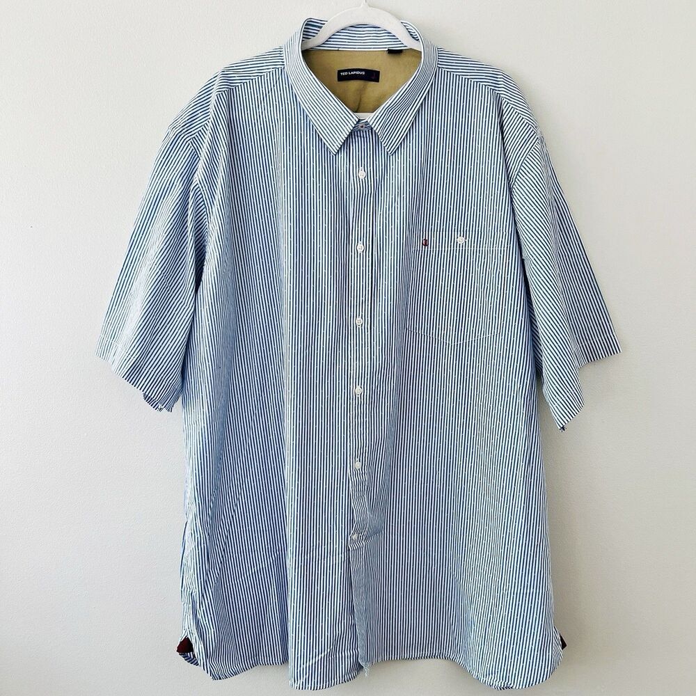Ted Lapidus Blue & White Stripe Street Couture Button Down Dress Shirt Mens 4XL